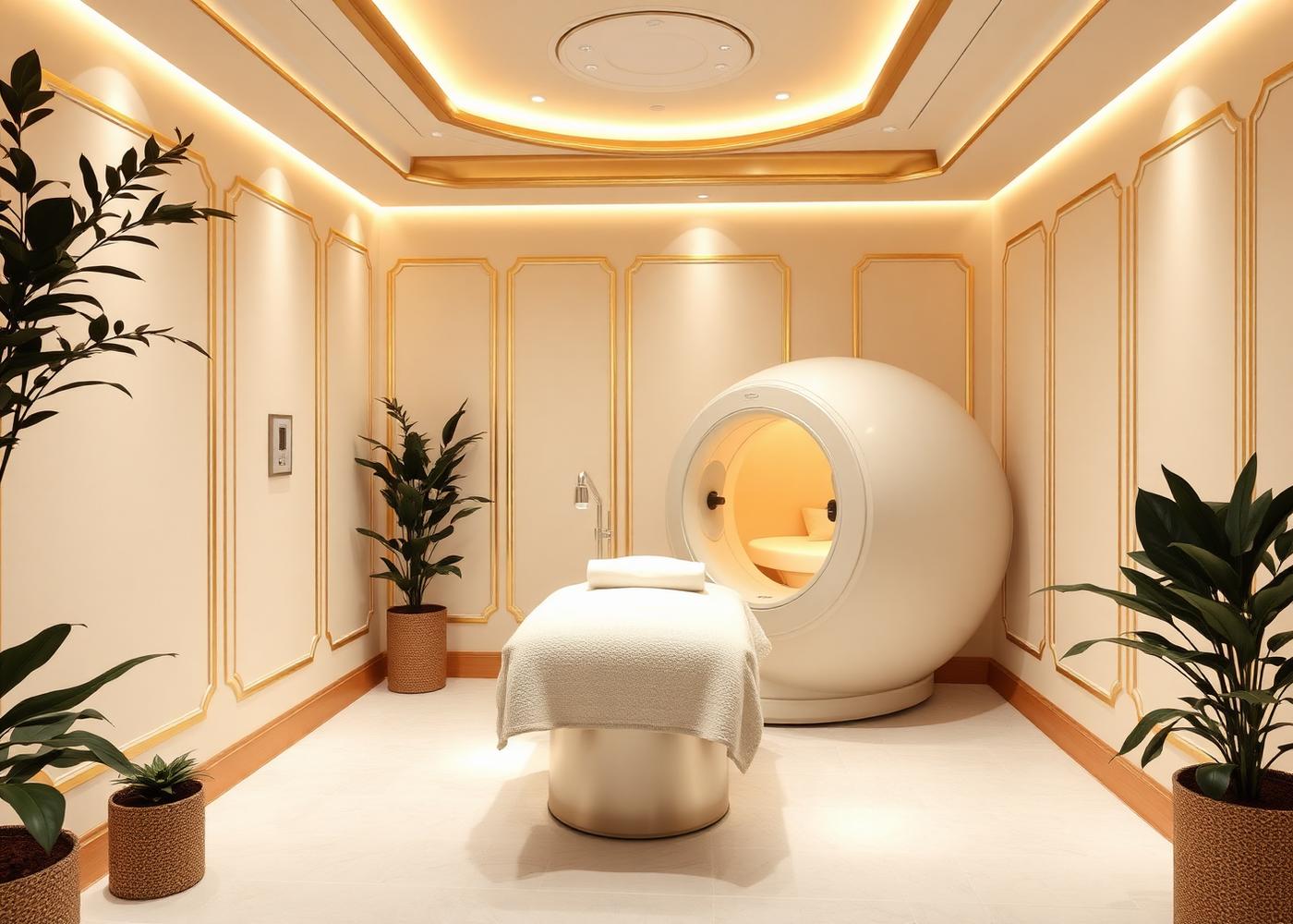 Warm ivory recovery suite with hyperbaric oxygen chamber